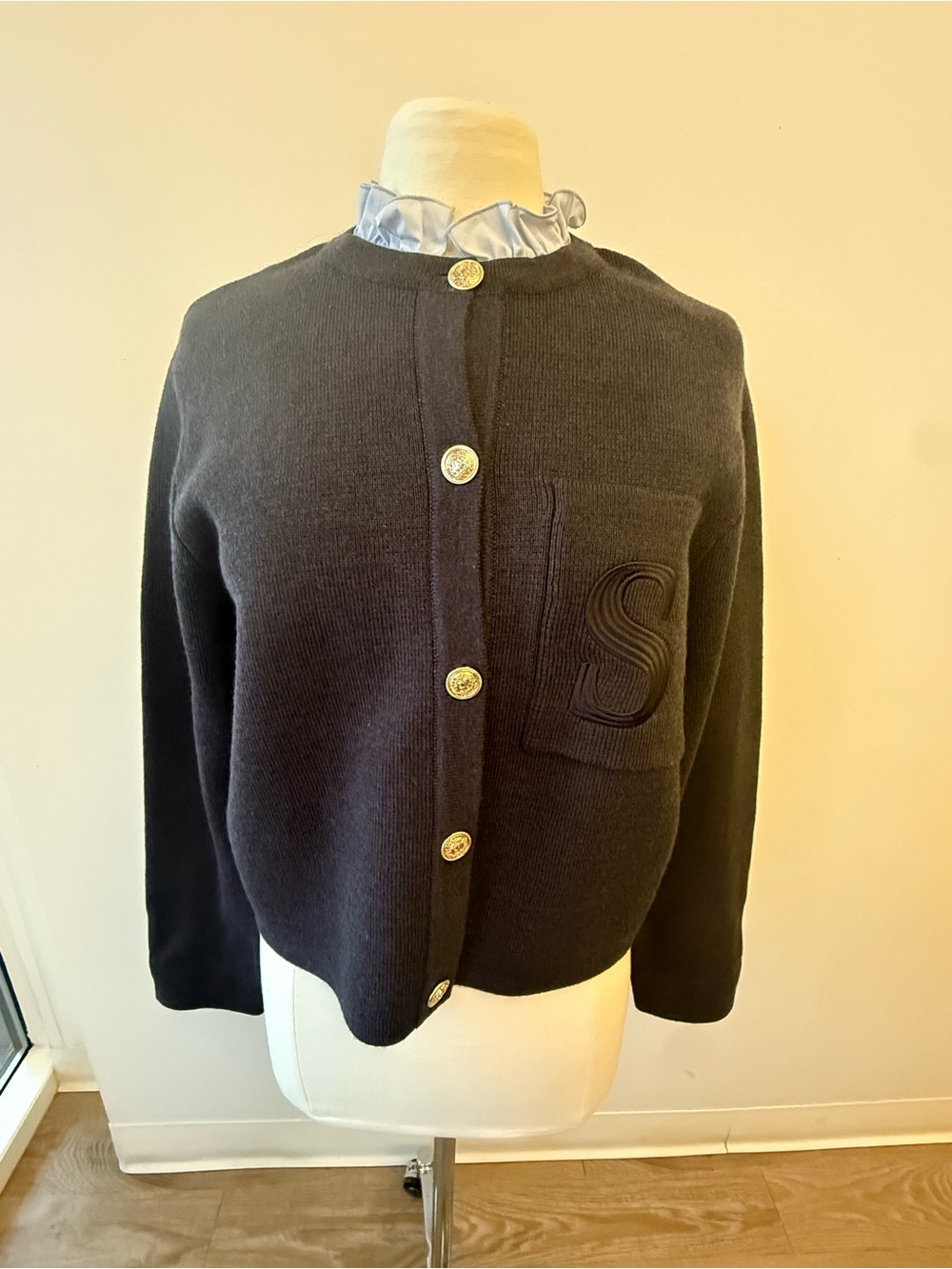 Sandro Knit Cardigan with Embroidered Pocket NWT
